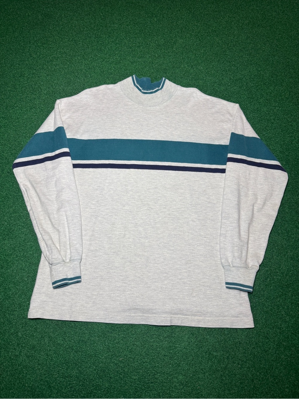 LL Bean Shirt Large Heavy Cotton Mock Neck Rugby Preppy Retro 80s 90s USA Made